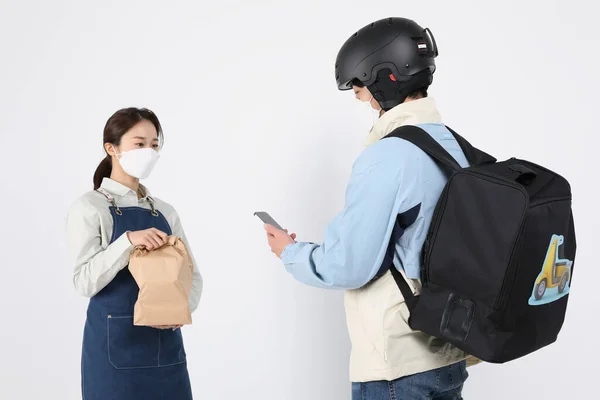 Asian Korean Young Man Woman Startup Concept Delivery Boss Young — Foto de Stock