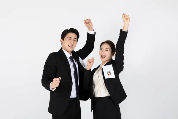 Asian Korean Young Man Woman Startup Concept Wearing Smart Business — Stock Photo, Image