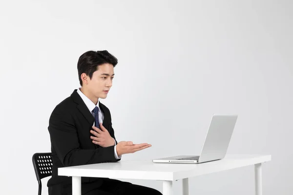 Asian Korean Young Man Woman Startup Concept Wearing Smart Business — ストック写真