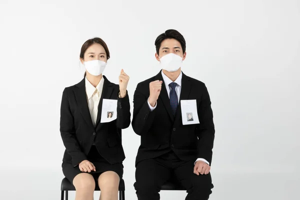 Asian Korean Young Man Woman Startup Concept Wearing Smart Business — Foto Stock