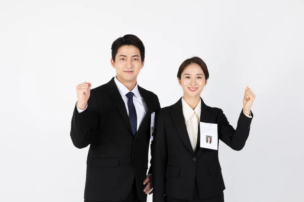 亚洲韩国青年一代男女求职面试理念振奋人心 — 图库照片