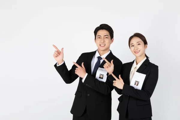 Asiático Coreano Jovens Gerações Mulher Homem Emprego Entrevista Conceito Fazendo — Fotografia de Stock