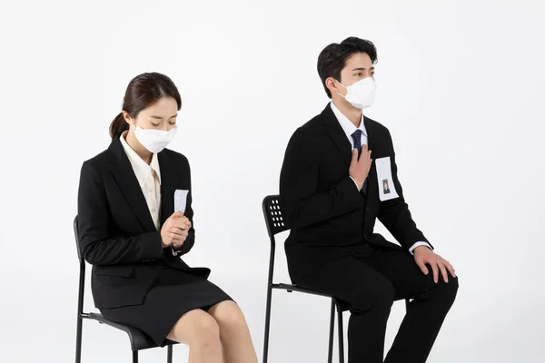 Azji Koreański Młody Pokolenie Kobieta Mężczyzna Praca Wywiad Koncepcja Czekając — Zdjęcie stockowe
