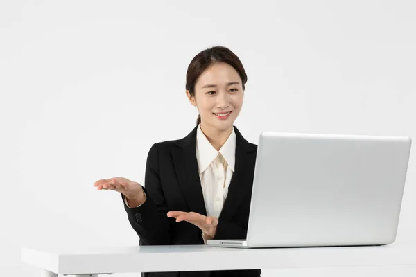 Asian Korean Young Generations Woman Man Job Interview Concept_Applying Online — Stockfoto