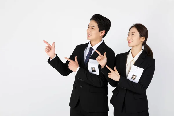 Asian Korean Young Generations Woman Man Job Interview Concept_Doing Hand — Fotografia de Stock