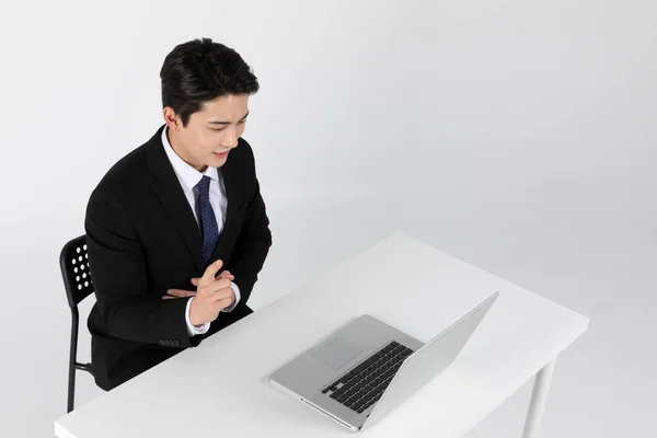 Asian Korean Young Generations Woman Man Job Interview Concept_Applying Online — Fotografia de Stock