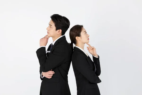 Asian Korean Young Generations Woman Man Job Interview Concept_ Back — Fotografia de Stock