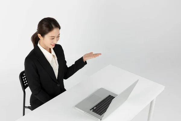 Asian Korean Young Generations Woman Man Job Interview Concept_Applying Online — Foto de Stock