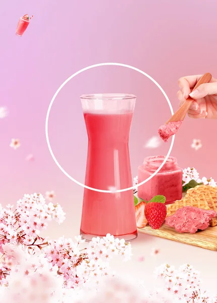 Spring Dessert Poster Strawberry Drink — ストック写真