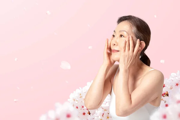 Skin Care Poster Asian Korean Senior Woman — 图库照片