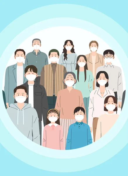 Group People Wearing Masks — Stock Vector