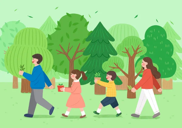 Οικογένεια Παιδιά Στο Πάρκο Διάνυσμα Εικονογράφηση Σχεδιασμό — Διανυσματικό Αρχείο