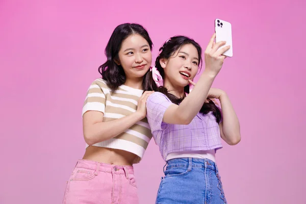 Generation Asiatiska Koreanska Kvinnliga Hipster Influencer Skapare Koncept Selfies — Stockfoto