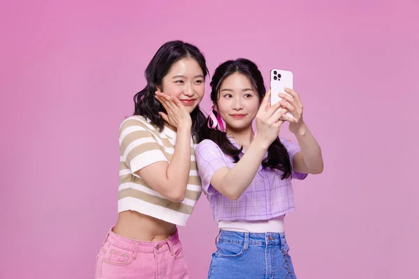 Generation Asiatiska Koreanska Kvinnliga Hipster Influencer Skapare Koncept Selfies — Stockfoto