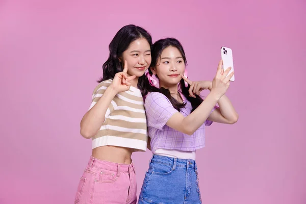 Generation Asiatiska Koreanska Kvinnliga Hipster Influencer Skapare Koncept Selfies — Stockfoto