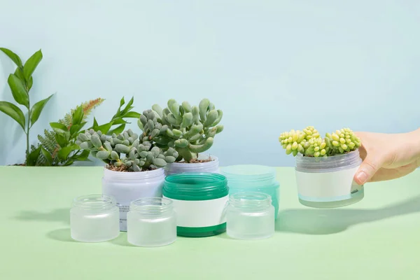 protect earth and environment concept, plastic containers and pots