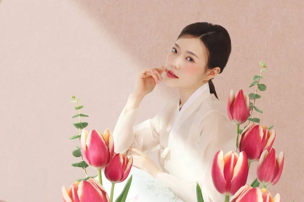 春韩国美容美发广告模板 汉博克美容美发化妆品 — 图库照片