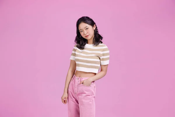 Generation Influenciador Hipster Femenino Coreano Asiático Concepto Creador Con Cajas — Foto de Stock