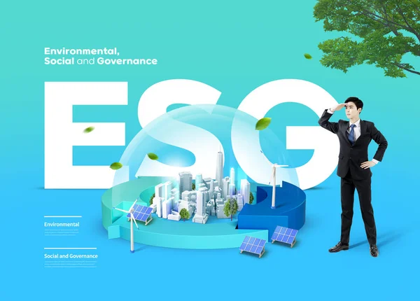 ESG promotion poster : eco friendly building background