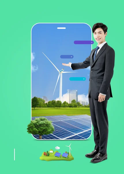 ESG promotion poster : Asian Korean male introducing eco friendly energy