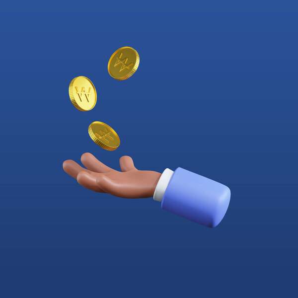 Rendered Hand Motion Holding Krw Won Coins Stock Image