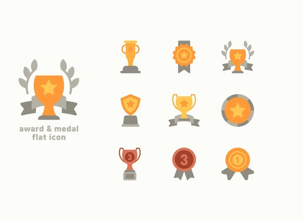 Awards Medals Theme Flat Vector Icon Set — Stock Vector