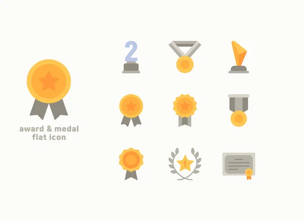 Premios Medallas Tema Vector Plano Icono Conjunto — Vector de stock