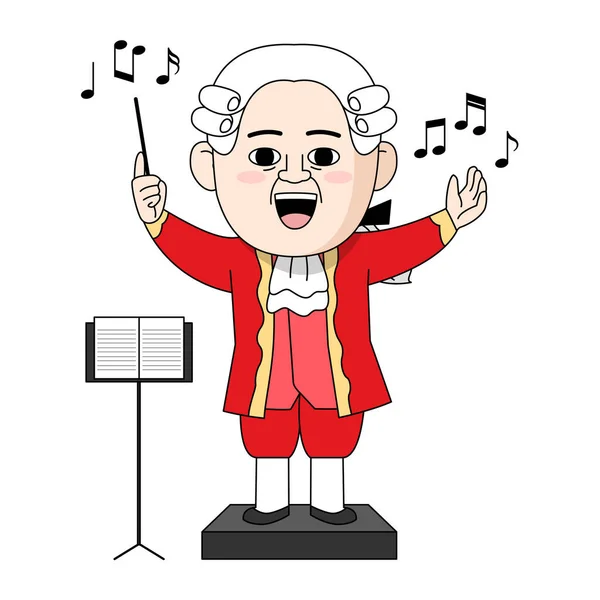 Mozart Karakter Mozdulatokkal Érzelmekkel — Stock Vector