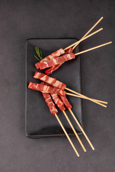 Raw Lamb Meat Skewers Royalty Free Stock Images