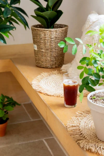 Glass Iced Coffee Wooden Table — Photo