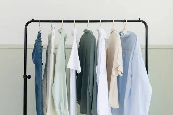 Aesthetic Laundry Concept Clothes Hung Hangers — Stok fotoğraf
