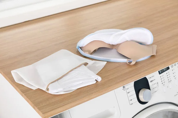 Aesthetic Laundry Concept Washing Bag Underwear — Zdjęcie stockowe