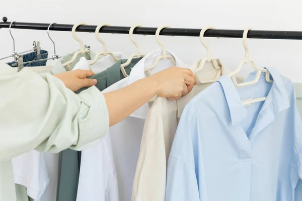 Aesthetic Laundry Concept Clothes Hung Hangers — Stockfoto