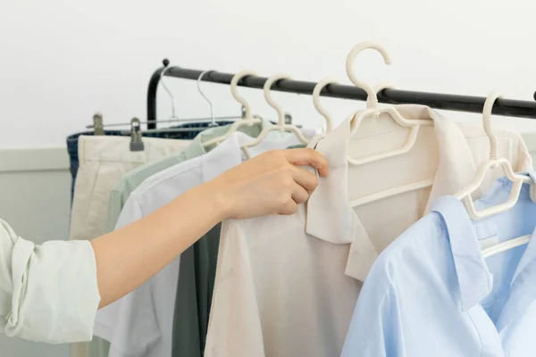 Aesthetic Laundry Concept Clothes Hung Hangers — Stockfoto