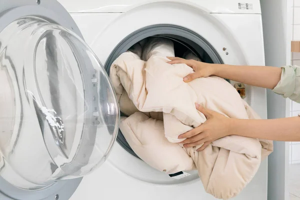 Aesthetic Laundry Concept Washing Blanket — Fotografia de Stock