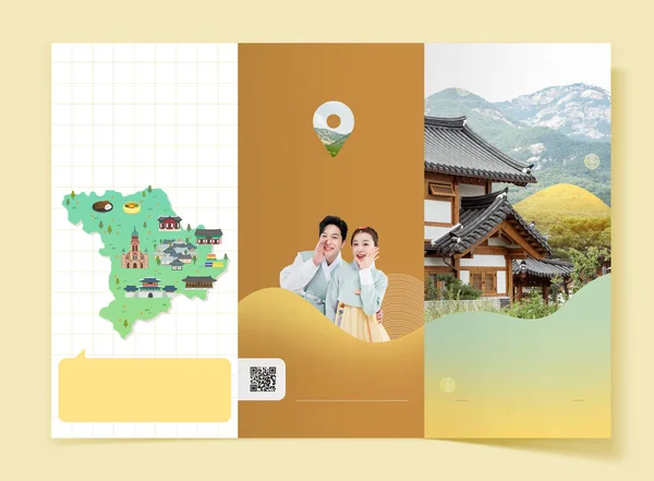 Broschüre Broschürenvorlage Koreanischer Und Kaukasischer Mädchen Die Koreanische Traditionen Wie — Stockfoto