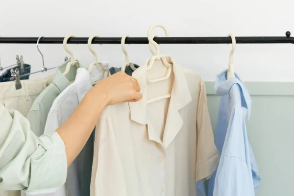 Aesthetic Laundry Concept Clothes Hung Hangers — ストック写真