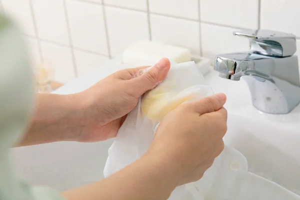 Aesthetic Laundry Concept Washing Removing Stain Shirt — Stock Photo, Image