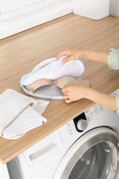 Aesthetic Laundry Concept Washing Bag Underwear — Zdjęcie stockowe