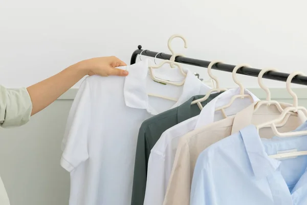 Aesthetic Laundry Concept Clothes Hung Hangers — ストック写真