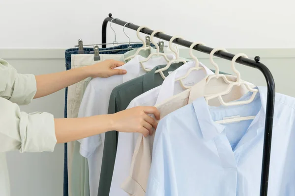 Aesthetic Laundry Concept Clothes Hung Hangers — Stok fotoğraf