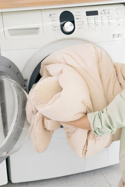 Aesthetic Laundry Concept Washing Blanket — Stok fotoğraf