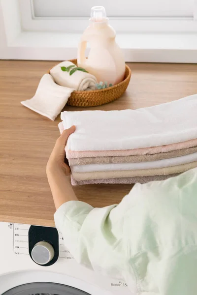 Aesthetic Laundry Concept Detergent Towels — Stok fotoğraf