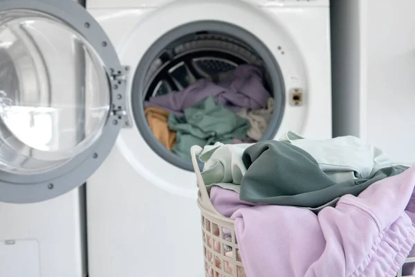 Aesthetic Laundry Concept Putting Laundry Washing Machine — Stock Fotó