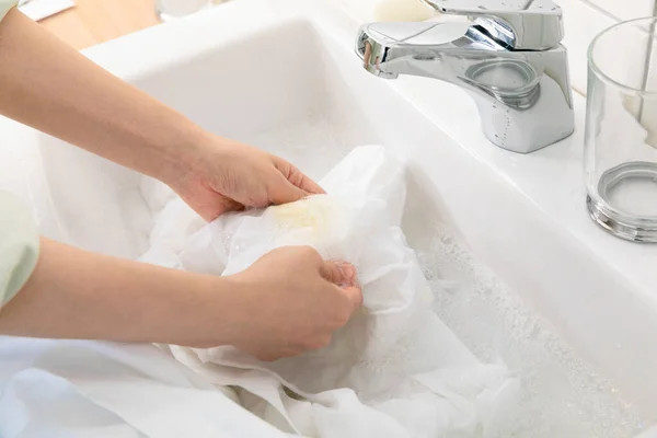 Aesthetic Laundry Concept Washing Removing Stain Shirt — Stock Photo, Image