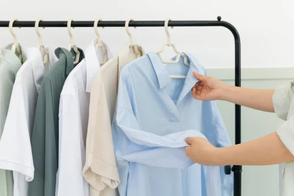 Aesthetic Laundry Concept Clothes Hung Hangers — ストック写真
