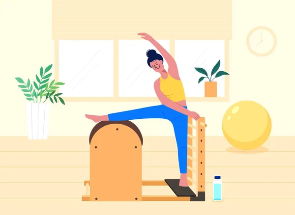 Healthy Pleasure Good Life Trend_Woman Exercising Pilates — Stockvector