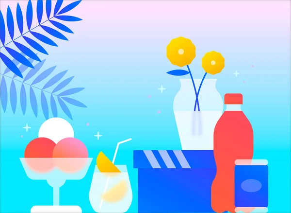 Vector Illustration Colorful Summer Objects_Drinks Beverage — Stock vektor