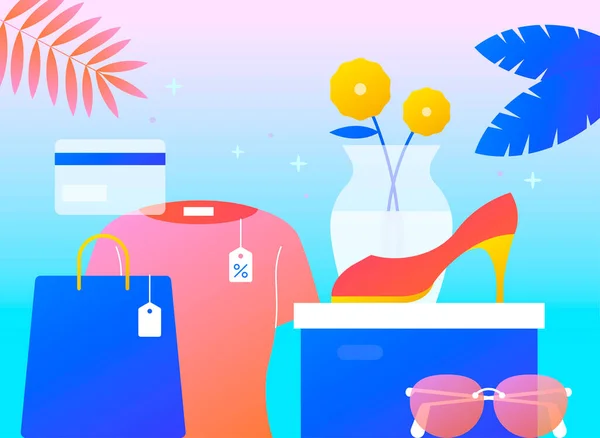 Vector Illustration Colorful Summer Objects_Fashion Clothes — Stockvector