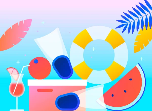 Vector Illustration Colorful Summer Objects_Swimming Accessories Fruits —  Vetores de Stock